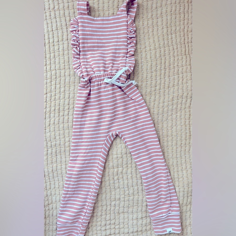 NWT Coral and white striped overalls with ruffled bib, Lulu & Roo